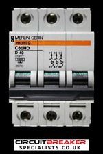 MERLIN GERIN 40 AMP CURVE D 10kA TRIPLE POLE MCB CIRCUIT BREAKER C60HD 25733
