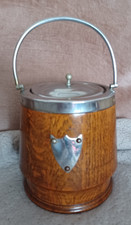 Vintage wooden ice bucket ceramic liner and metal lid