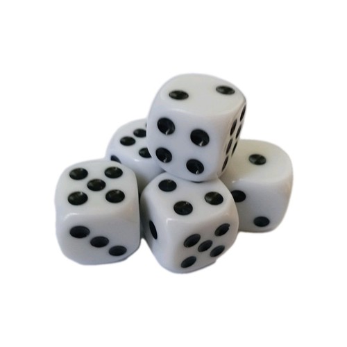 5pcs dice white - white, 16mm