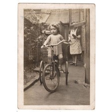 SOCIAL HISTORY Young Child Riding a Tricycle Vintage Photograph 1943
