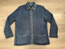 BLUE WILLI’S Women’s Cardigan Jacket Blue Denim-Look Knit Button Up Chore Large
