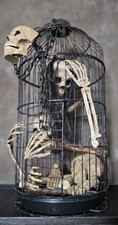 Antique Vintage Gothic Curio Macabre Bird Hanging Cage, Horror, Tattoo Display