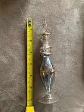 Vintage Egyptian blue Glass Perfume Bottle Scent Bottle Gold with Stopper