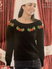 Knitting Pattern 1718 Ladies Mens Christmas Jumpers Holly Berry’s Candy Cane DK
