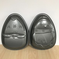 Christmas Cake Mould x 2 Father Christmas Santa & Penguin Aluminium Non-Stick