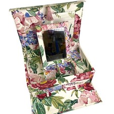 Chintz Fabric Jewelry Box Domed Lid Vintage Polished Cotton Trunk Style Storage