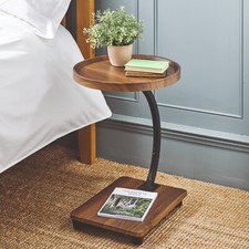 Dark Wood Effect Side Table with Castors Portable Wheeled Modern Coffee Table