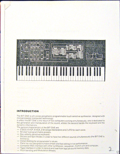Crumar bit one owner manual - one, owner's
