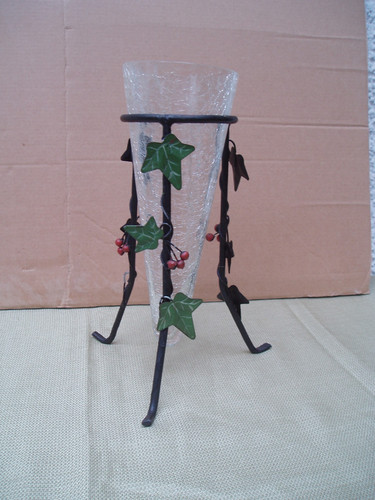 Crackle glass vase - glass, black