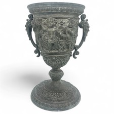 Antique Cherub Putti Spelter Urn Vase Mask Handles Rococo Revival 19thC