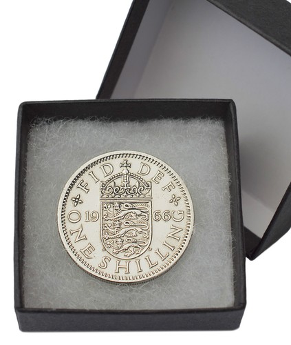 Boxed polished shilling coins - boxed,