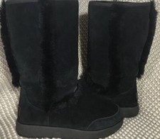 UGG SUNDANCE BLACK WATERPROOF SUEDE SHEEPSKIN TALL WINTER BOOTS SIZE 6 WOMENS