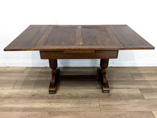 DINING TABLE Antique Carved  Tiger Oak Draw Leaf Extendable Double Pedestal Base
