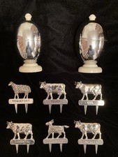 Two Vintage Lined Bakelite & Chrome Egg Cups & Six French Chrome Cheese Markers