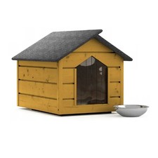Doghouse L Outdoor Pine Dog House Cave Winterproof Insulated Wood 80x64x61cm