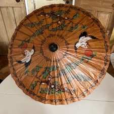 Vintage Japanese Oiled Rice Paper Bamboo Parasol Oriental Large Width 81cm
