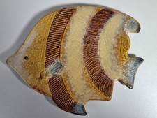 Vintage Brown & Green Pottery Ceramic Fish Shaped Plate Shallow Dish 27x 21.5cm