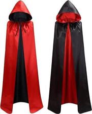 SILKY SATIN RED BLACK HOODED CLOAK FANCY DRESS UP COSTUME LADIES SZ L  WITCH