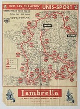 Original vintage retro  classic cycling TOUR DE FRANCE sport Map poster