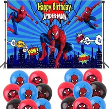 Spiderman Backdrop Banner Happy Birthday Photo Background Props 10 Free Balloons