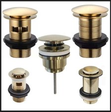 Brushed Brass Unslotted Slotted Basin Sink Waste Adjustable Domed Clicker Sink