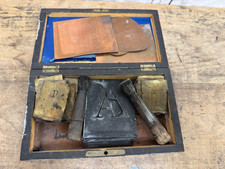 Antique Metal Letter Stencil Sets x3 w/ Brushes & Wooden Case