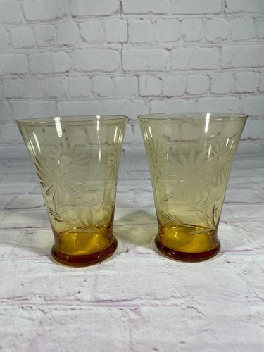 Vintage amber glass etched - vintage,