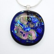 STERLING SILVER NECKLACE WITH DICHROIC GLASS PENDANT RAINBOW COLOURS