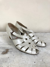 Gabor White Leather Shoes Sandals UK 5 Peep Toe 80s Low Heel Vintage
