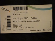 WASP CONCERT TICKET STUB 20 OCTOBER 2017 WOLVERHAMPTON BLACKIE LAWLESS