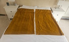 Small Pair of Vintage Fawn or Gold Cotton Velvet Curtains 30" Wide & 52" Long