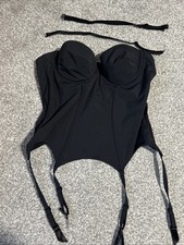 Black Basque Boned With Suspenders 36B/16
