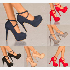 WOMEN SUEDE PLATFORM HIGH HEELS CROSS STRAP STRAPPY EVENING PARTY SHOES