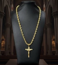 9ct Filled Gold Crucifix Cross Pendant Necklace 20" Chain Premium Stainless