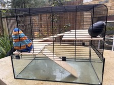 Deluxe Hamster Cage - deep glass bottom, metal second tier, escape proof