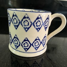 Brixton Pottery Small 1/4 Pint Mug With Blue  Pattern. Handmade In London