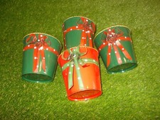 Job Lot x4 Metal Tin Festive Bow Flower Pots Planters Buckets