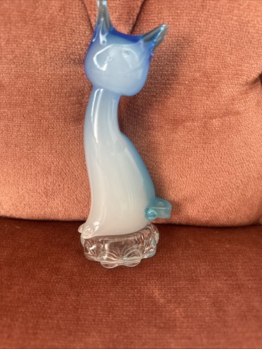 Murano glass cat figurine blue - cat,