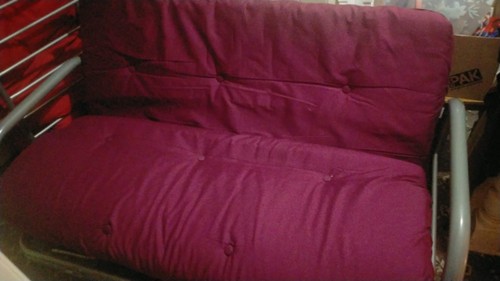 Red futon from argos - red, barely