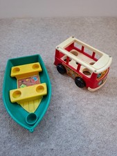 1969 Fisher Price Little People Mini Bus & Camper boat Vintage
