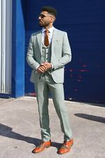Men's Sage Green Tweed Three Piece Suit For Summer Weddings Proms & The Races