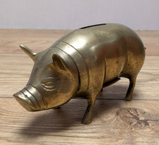 Vintage Large 20cm Solid Brass Pig Piggy Bank Money Box Rubber Suba Seal Stopper