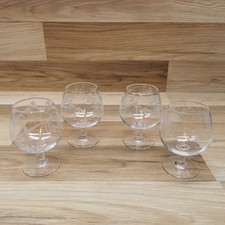 Set of 4 Vintage Bamboo Etched Small Brandy Glasses