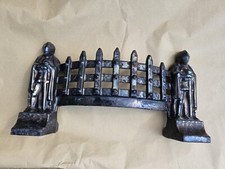 Old ENGLAND KNIGHTS FIRE FRET GUARD Enamelled Rare cast iron 1920,a art crafts 
