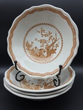 4x Vintage Brown Furnivals Mason's Pottery Ceramic Quail Cereal Bowls #2