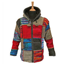 Quality Knitted Jacket in Bright Patchwork Colours, Fleece Lined, Zip and Hood