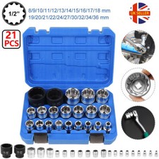 21Pcs 1/2" Drive Universal Spline Socket 12-point 8-36mm CR-V Metric Socket Set