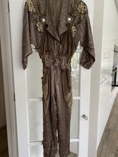 Vintage 80s PATI-PAT Brown Gold Embellished Jumpsuit Belted Studded Size S