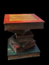 Vintage Trompe L’oeil Stacked Book Table Hand Painted Real Walnut Top Insert