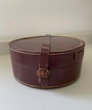 Antique Vintage Round Brown Leather Collar Box for Storage Travel Trinkets